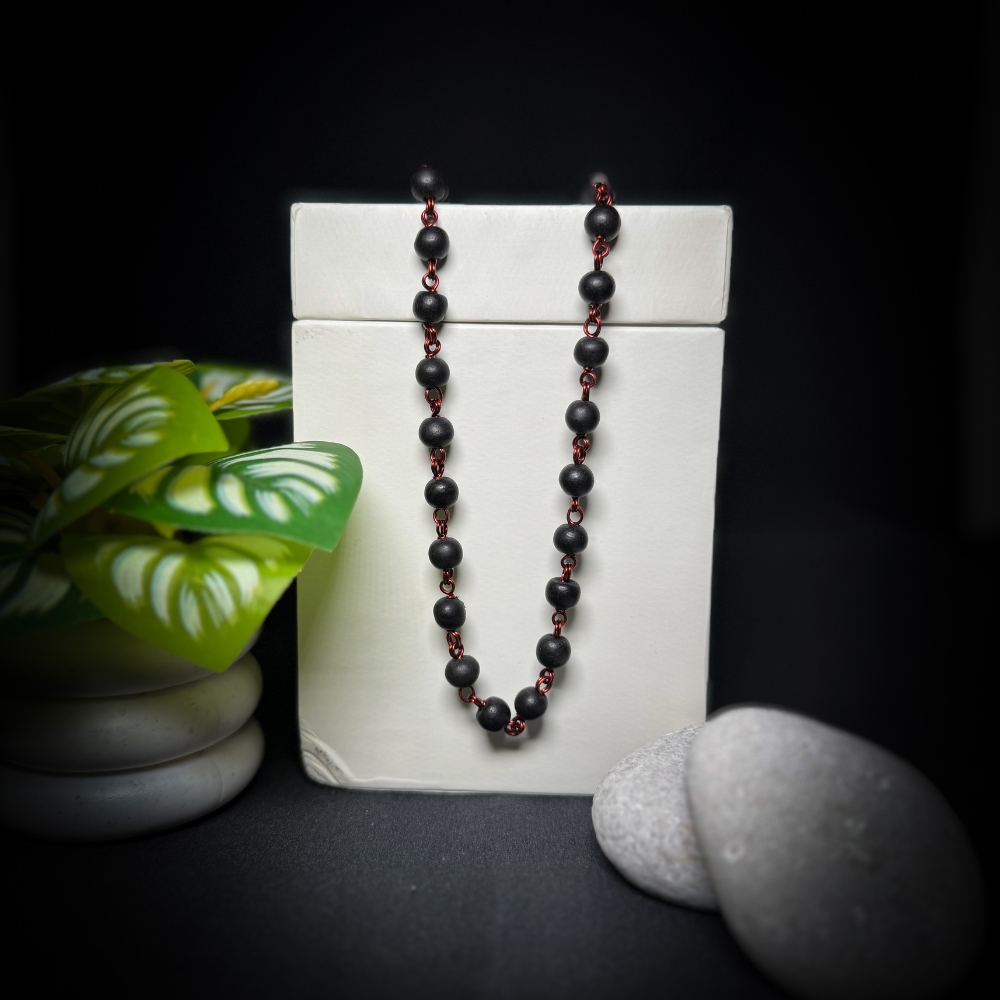 Karungali Mala with Copper Wire – 54+1 Beads | Natural Ebony Wood