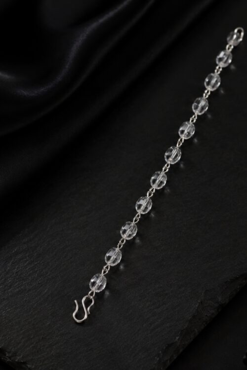 Silver Diamond Cut Sphatik (Natural Crystal Quartz) Bracelet