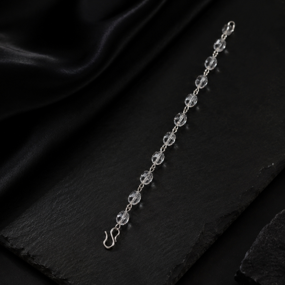 Silver Diamond Cut Sphatik (Natural Crystal Quartz) Bracelet