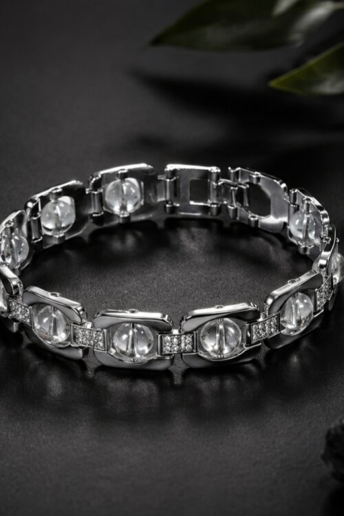 Silver Plated Sphatik (Natural Crystal Quartz) Bracelet