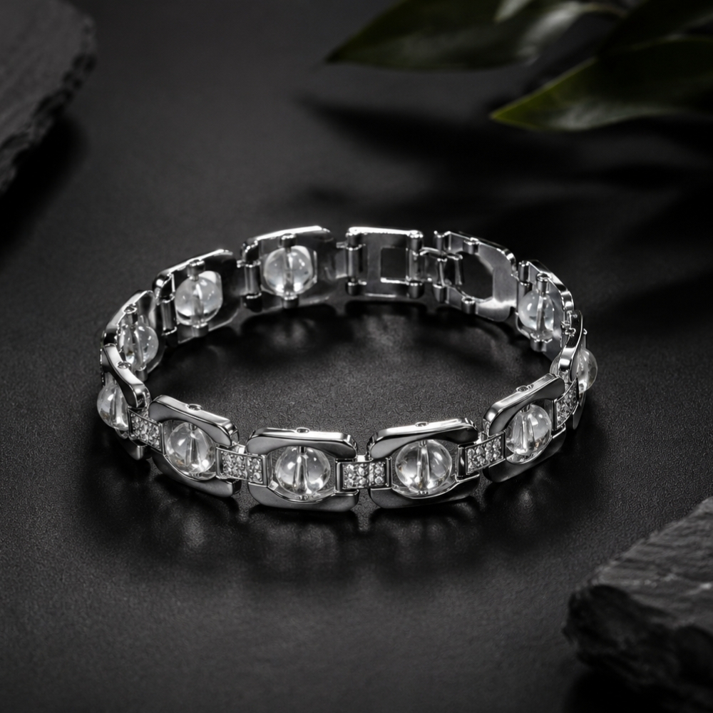 Silver Plated Sphatik (Natural Crystal Quartz) Bracelet