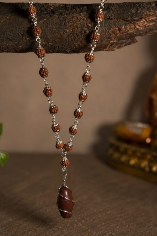 Silver Plated Rudraksha Mala with Narmadeshwar Shivling Pendant