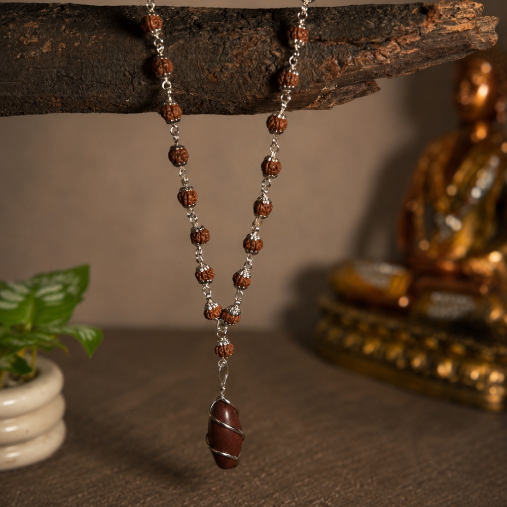 Silver Plated Rudraksha Mala with Narmadeshwar Shivling Pendant