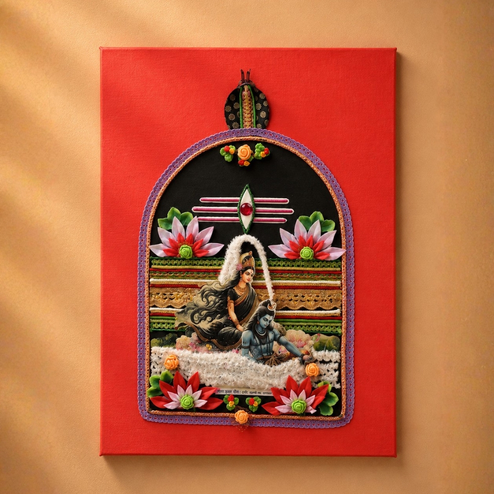 Lord Shiv & Goddess Parvati Art Work Wall Hanging