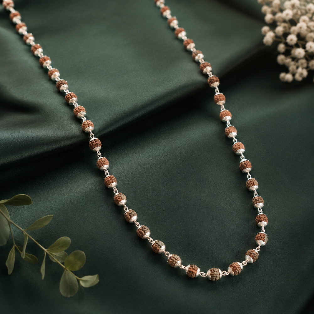 Silver Plated Elegant Rudraksha Mala