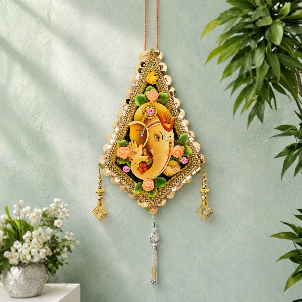 Lord Ganesha Wall Hanging – Black Floral