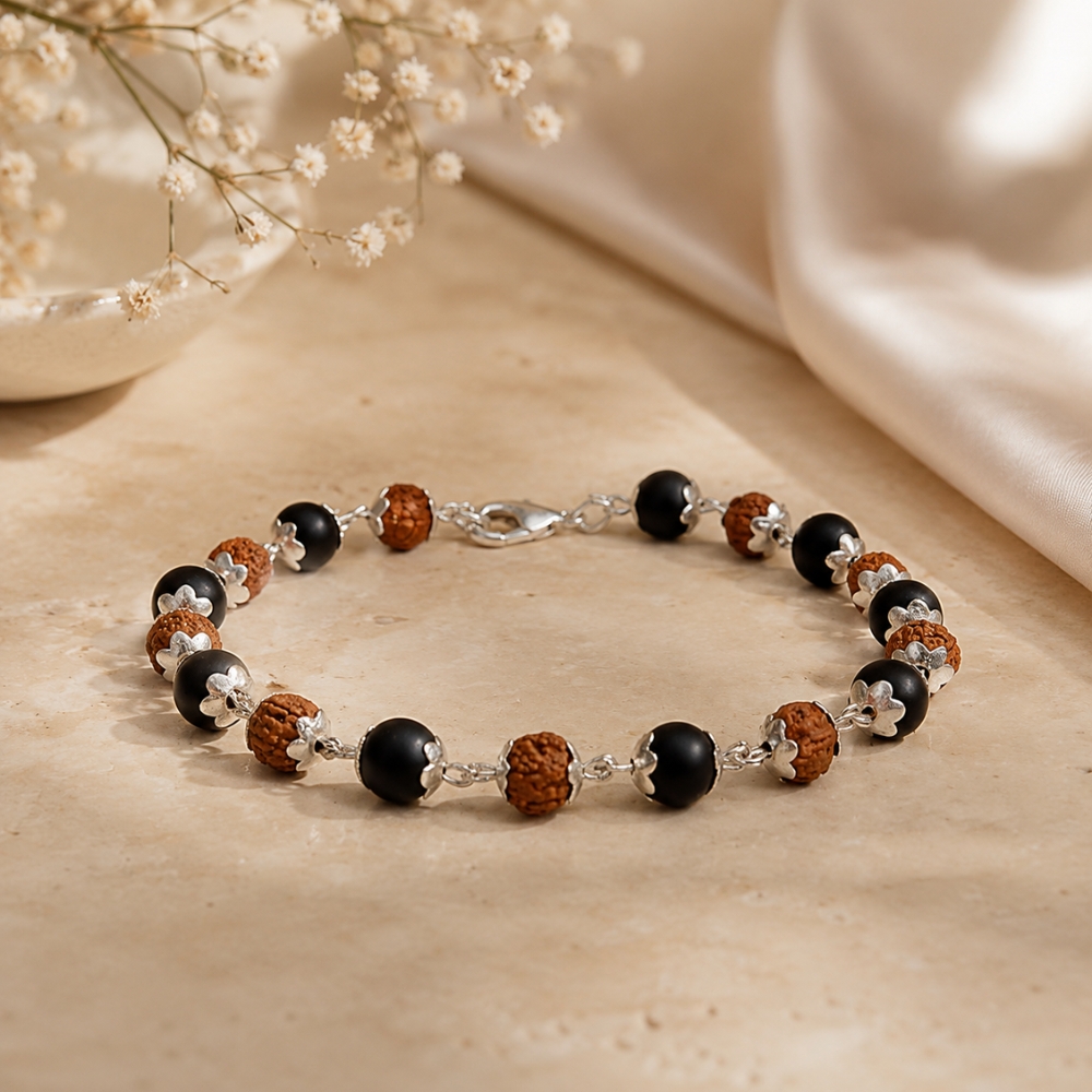 Silver Plated Rudraksha Karungali Bracelet