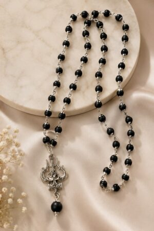 Silver Plated Karungali Necklace with Trishul Pendant