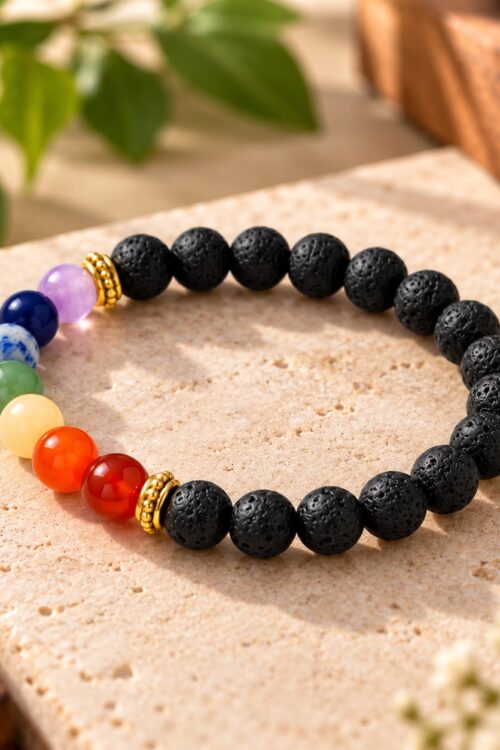 7 Chakra Lava Bracelet – Grounding & Healing