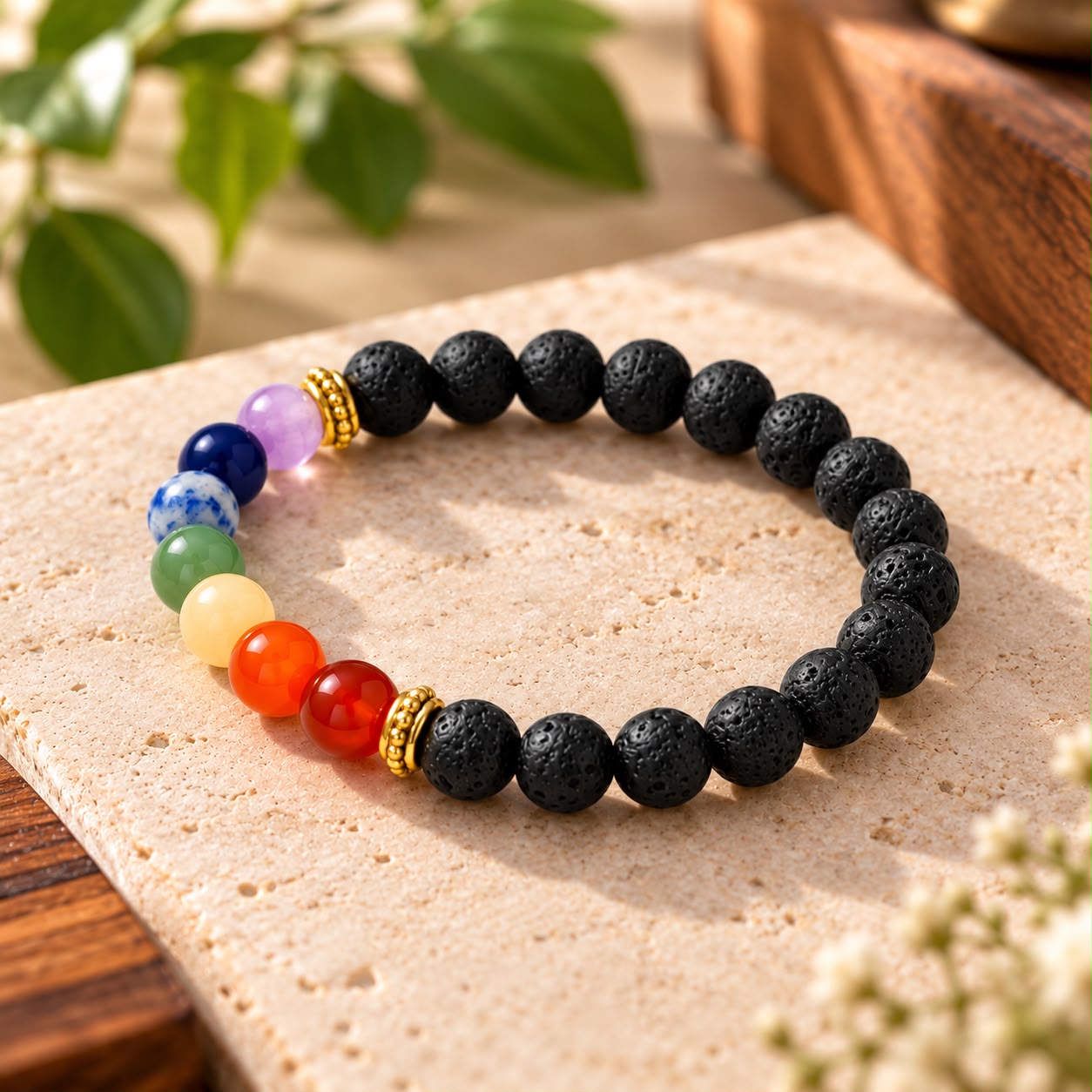 7 Chakra Lava Bracelet – Grounding & Healing